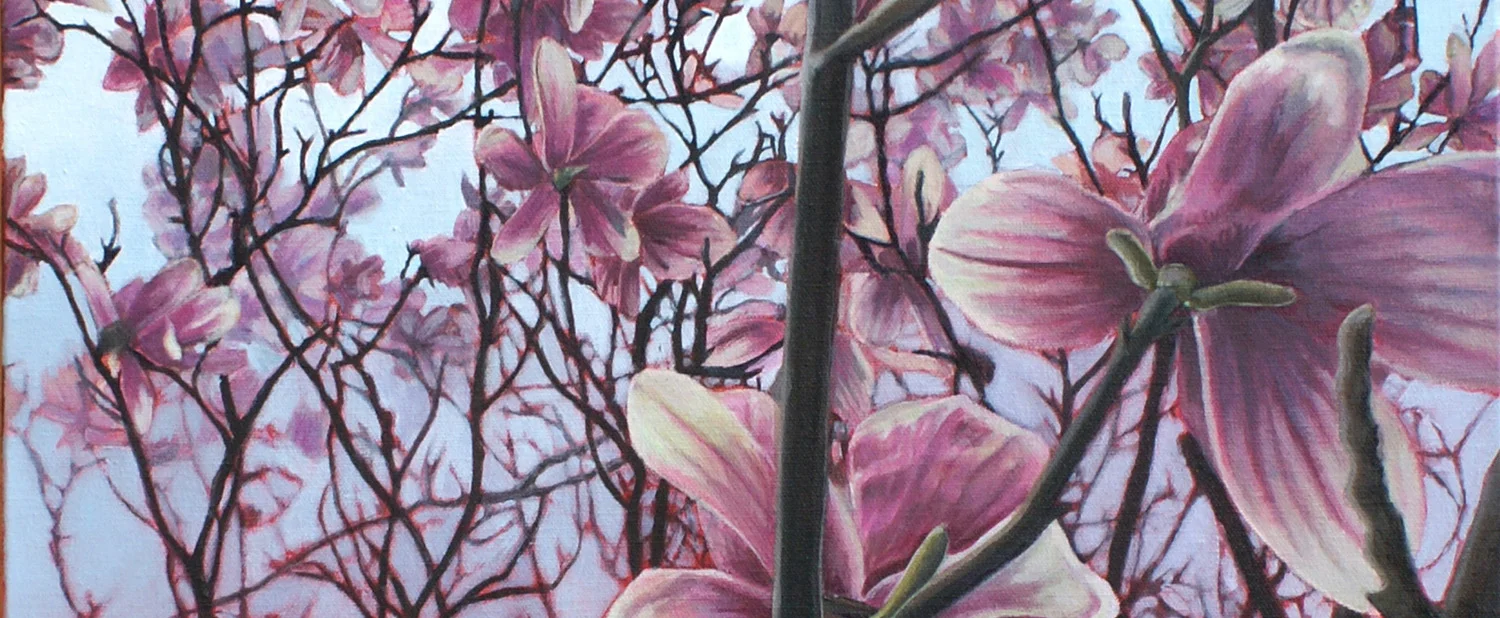 Magnolia Tree a 24x18x1.5 " acrylic on canvas by Maria Rizzo .