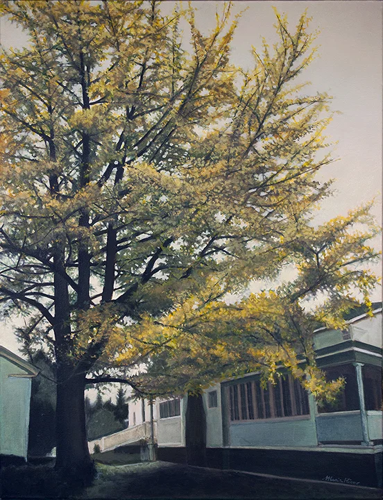 Gingko tree, 24x18" acrylic on canvas by Maria Rizzo, 2015.