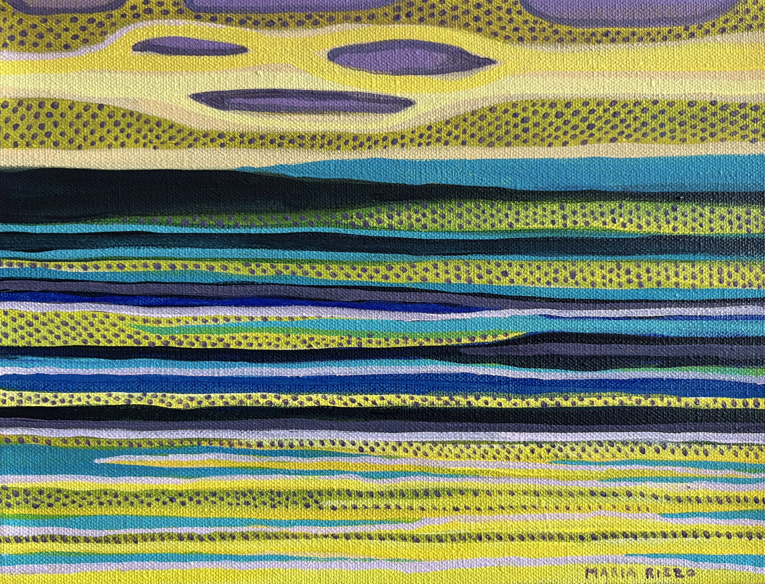 Maria Rizzo, Blue Mountains and Yellow Sea, 9x12x1", Acrylic on Gallery Wrap Canvas, 2026.