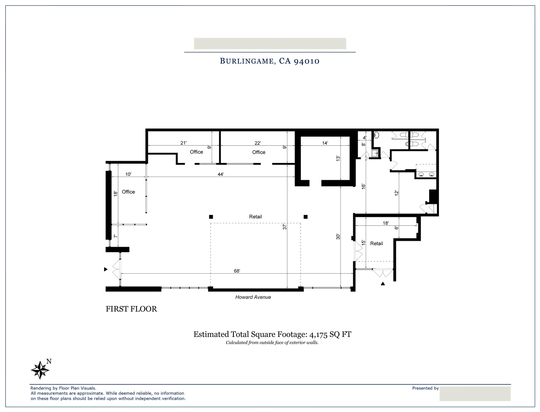   •&nbsp;  Location:  &nbsp;Burlingame, CA   •&nbsp;  Property Type:  &nbsp;Office/Retail   •&nbsp;  Size:  &nbsp;4,175&nbsp;sq ft   •&nbsp;  Order:  &nbsp;Commercial&nbsp;floor plans  
