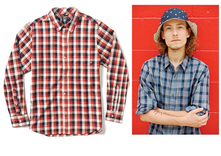  FOURSTAR® HEYDT L/S -&nbsp;Semi-brushed cotton twill&nbsp;with custom check. (shown in Washed Red and Navy) [o] Ben Colen 