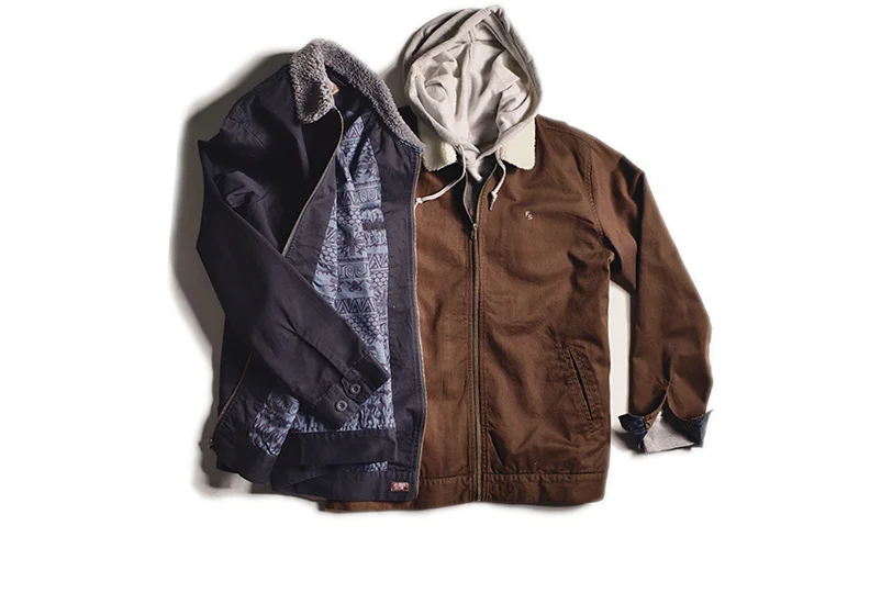   FOURSTAR® KENNEDY JACKET.&nbsp;Cory Kennedy&nbsp;signature style. Cotton twill gas station jacket with sherpa collar. Custom print poplin lining and monogram embroidery. Chevron cuff closures. (shown in Midnight &amp;&nbsp;Cocoa)   