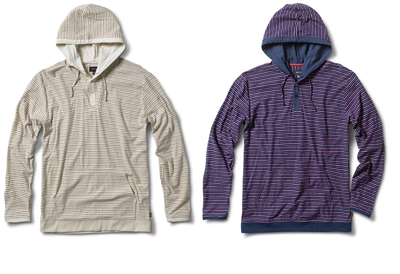  MATIX® GHOSTER HOOD - Cotton jersey with yarn-dye stripe. Reverse side of fabric is faced out. Lightweight poplin hood lining and placket. Contrast&nbsp;neck tape. (shown in Pale Khaki and Navy) 