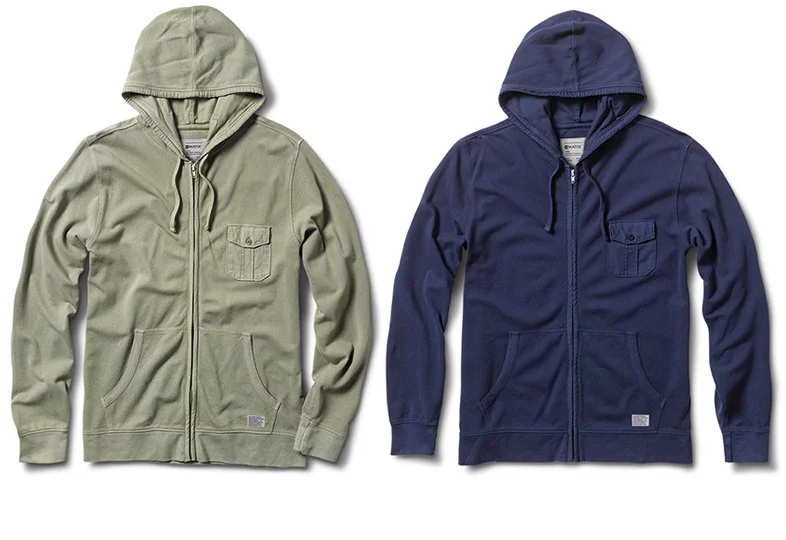  MATIX® PICKFORD HOOD - 180 gram cotton waffle knit hood. Poplin hood lining, chest pocket and waist pocket binding. (shown in Light Olive and Navy) 