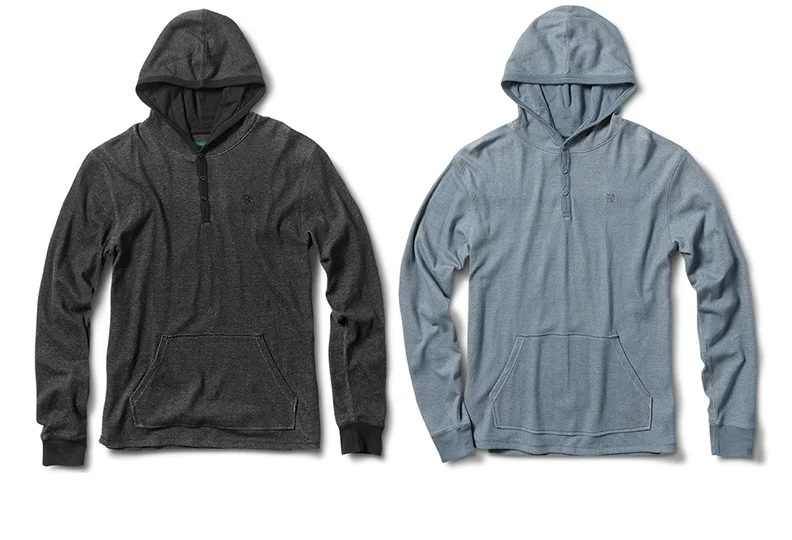  MATIX® GETTYSBURG HOOD - 165 gram cotton mini-rib pullover henley with&nbsp;jersey hood lining, rib hood binding and kangaroo pocket. (shown in Black Heather and Pale Blue Heather) 