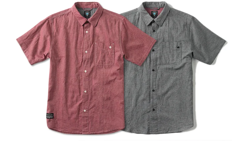  FOURSTAR® WORXFORD S/S - Cotton chambray work shirt with asymmetrical pocket&nbsp;and contrast interior yoke. (shown in Brick and Charcoal) 