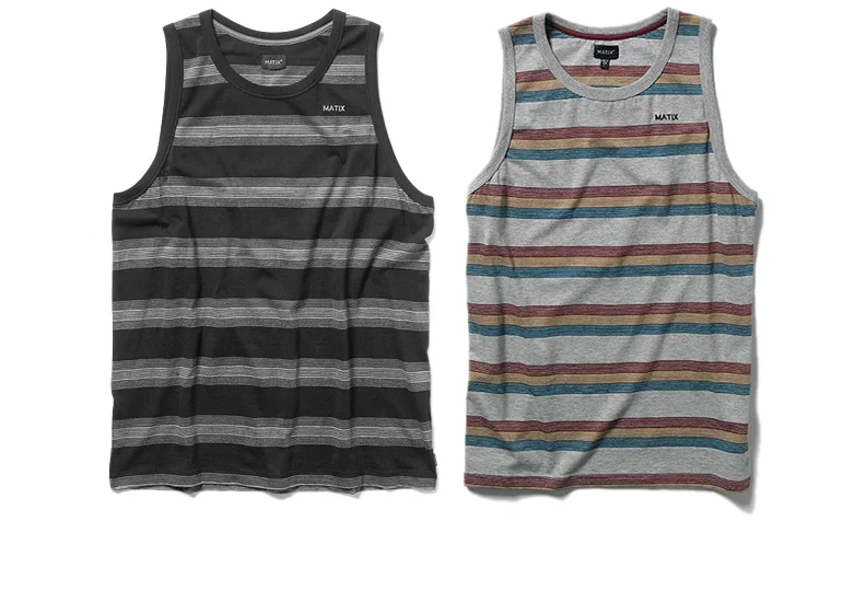  MATIX® STURGEON TANK - Lightweight cotton jersey with custom yarn-dye stripe. Contrast neck tape and chest embroidery. (Shown in Black and&nbsp;Grey Heather) 