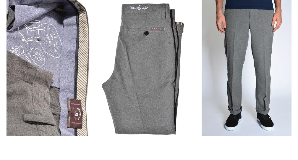  FOURSTAR® GONZ TROUSER -&nbsp; Mark Gonzales Signature Collection.   Poly/wool blend trouser with classic suiting details and perma-press crease. Chambray and hickory stripe waist lining. Chambray pocketbags with Gonz illustration print. Standard Fi