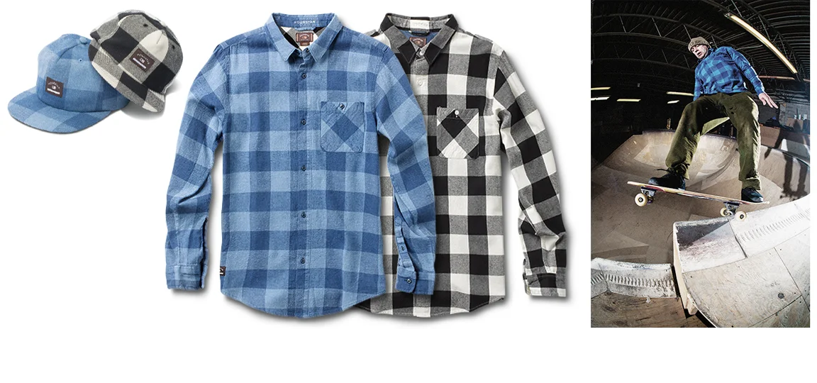  FOURSTAR® ISHOD BUFFALO FLANNEL -&nbsp;Ishod Wair signature collection. Cotton twill buffalo flannel with contrast interior yoke and bias pocket. (shown in Indigo and Ecru) [o] Ben Colen&nbsp; 