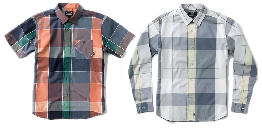  FOURSTAR® CATHEDRAL S/S AND L/S - Cotton/poly&nbsp;plain weave with exploded window-pane check and bias pocket. (shown in Navy and White) 