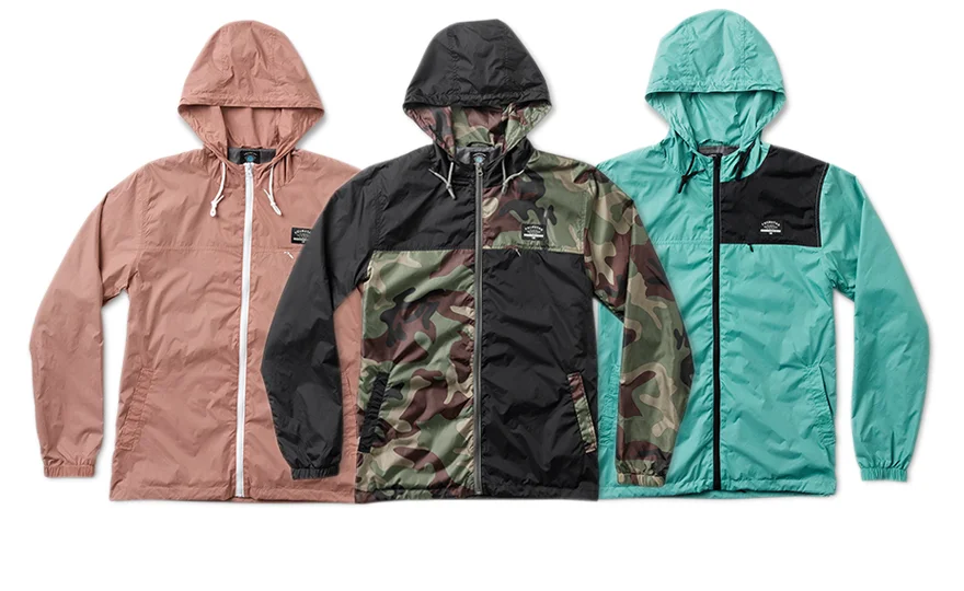  FOURSTAR® ATLAS JACKET -&nbsp;Poly windbreaker in a variety of color-blocks. Contrast zipper and drawcords. (shown in Brick Dust, Black Camo &amp;&nbsp;Aqua)&nbsp; 
