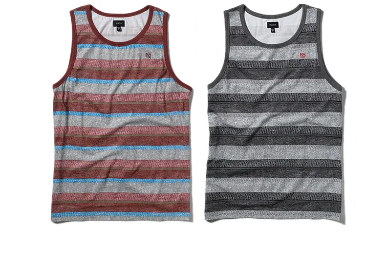  MATIX® KNIT-KNAT TANK - Cotton jersey with custom textural stripe print and chest embroidery. (shown in Burgundy and Charcoal) 