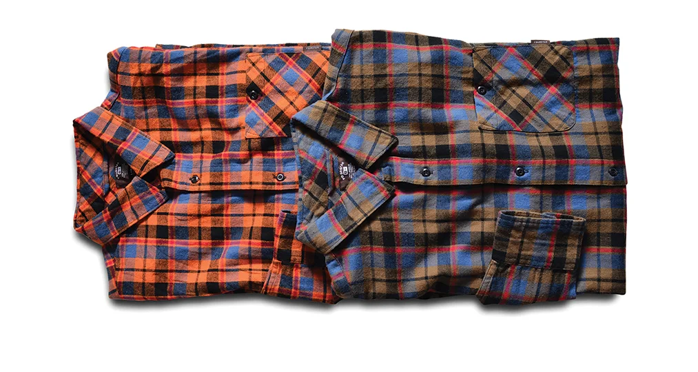  FOURSTAR® TRACTION&nbsp;FLANNEL - Cotton twill flannel with custom yarn-dye plaid. Locker loop and bias pocket. (shown in Rich Orange and Dark Khaki) 