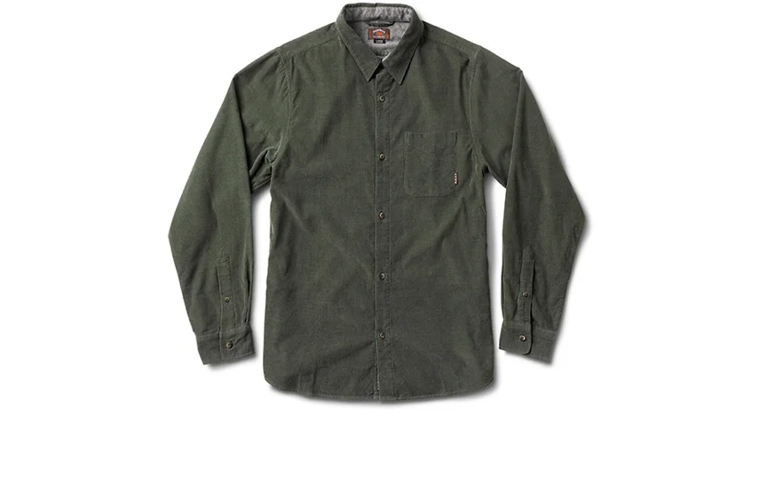  FOURSTAR® MARIANO CORD L/S - Guy Mariano Signature Collection. Thin-wale cord shell with heathered jersey lining. Tortoise buttons and cord locker loop. (shown in Sycamore) 