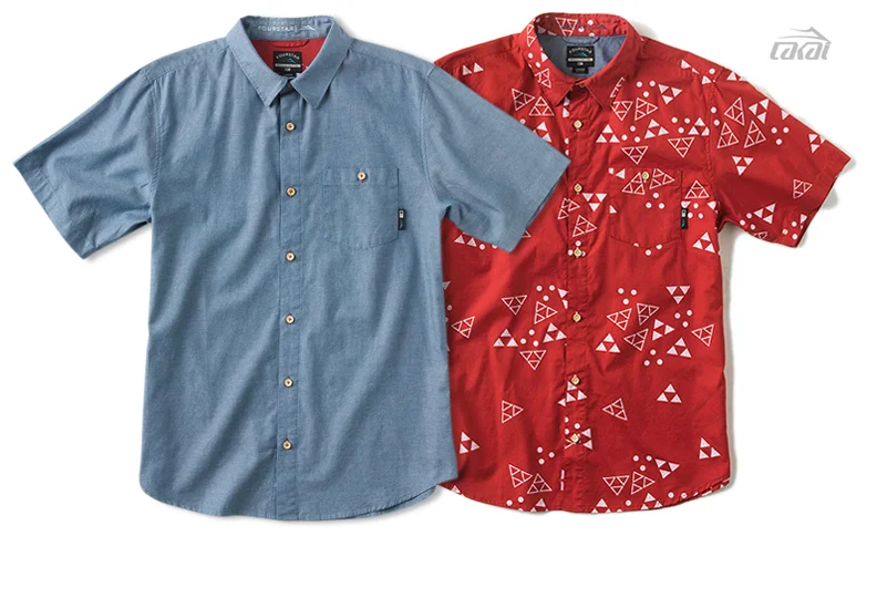  FOURSTAR® MARIANO LAKAI S/S&nbsp;-&nbsp;Guy Mariano Signature Collection. Cotton chambray and printed poplin. Wooden buttons and contrast interior yoke. (shown in Indigo and Washed Red)&nbsp; 