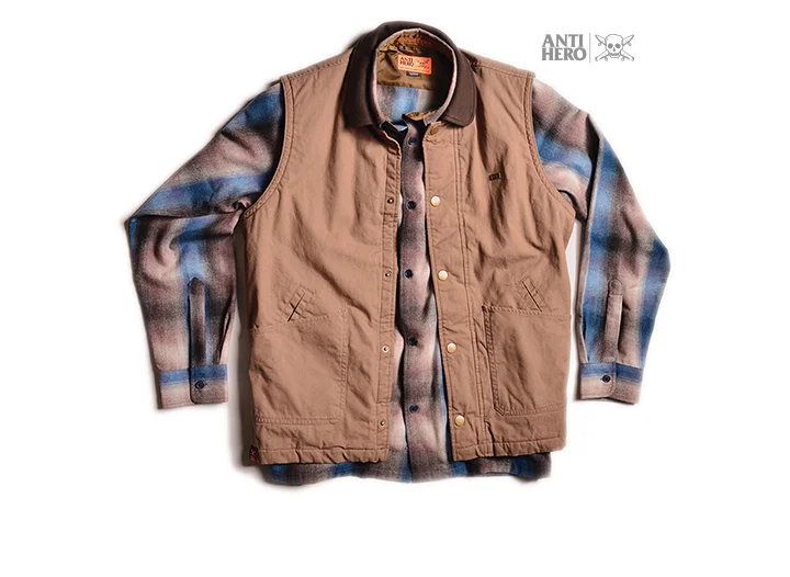  FOURSTAR® ANTIHERO HUNTING VEST -&nbsp;Antihero Skateboards® + Tony Trujillo capsule collection. Cotton duck&nbsp;shell with quilted tricot&nbsp;lining. Rib hunting collar. Dual-entry waist pockets. (shown in Dark Khaki)&nbsp; 