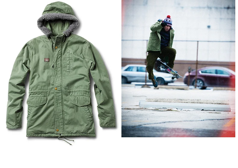  FOURSTAR® GONZ PARKA - Mark Gonzales Signature Collection.&nbsp;Heavyweight military parka with vintage-washed twill shell and quilted taffeta lining. Multi-entry pocket scheme, removable sherpa hood binding. Waist cinch and Gonz interior print. (sh