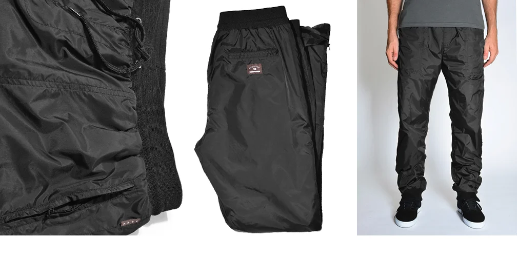  FOURSTAR® KOSTON SWISHY - Eric Koston Signature Collection.&nbsp; Classic athletic warm-up pant with nylon shell and lightweight taffeta lining. Waistband rib with drawcord. Zips at front pockets. Welt pocket at back. Rib cuffs with zip side vents. 