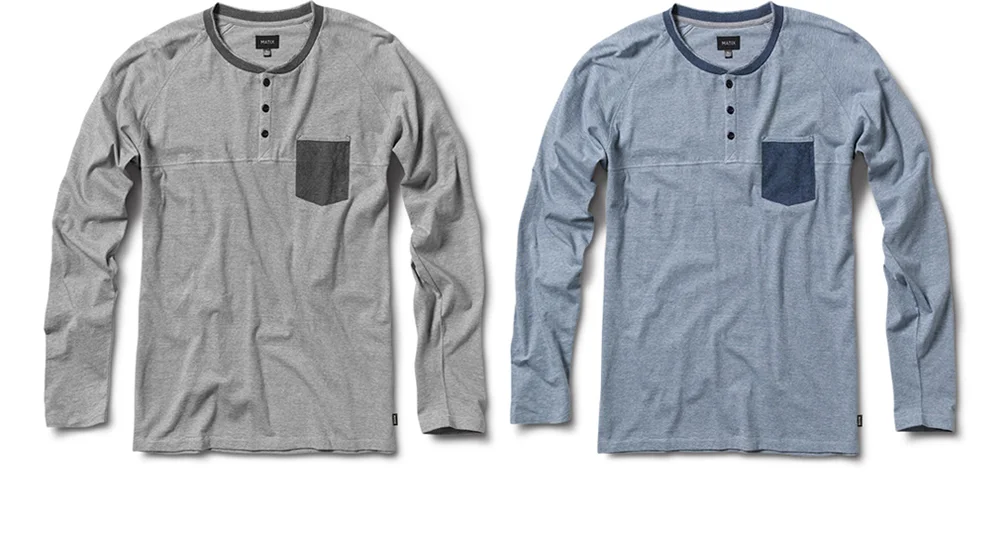  MATIX® GLENSTONE HENLEY - Mock twist&nbsp;cotton jersey with plain hem cuffs,&nbsp;chest yoke and &nbsp;three-button henley. Contrast collar, pocket and pocket binding. (shown in Grey and Blue)&nbsp;&nbsp; 