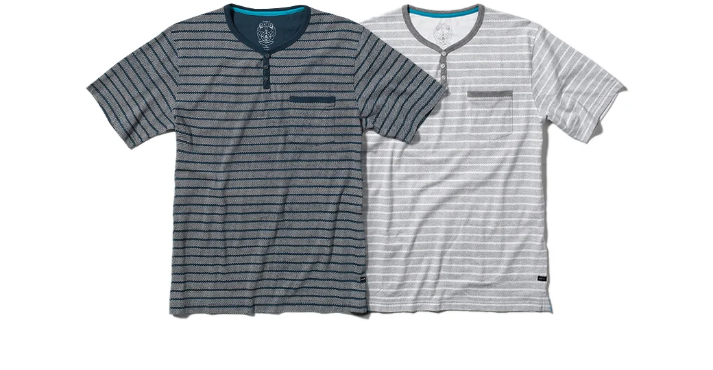  MATIX® STUTTER Y-NECK - Lightweight jersey with textural stripe print. Henley Y-neck, chest pocket and rib pocket binding. (Shown in Deep Aqua and White) 
