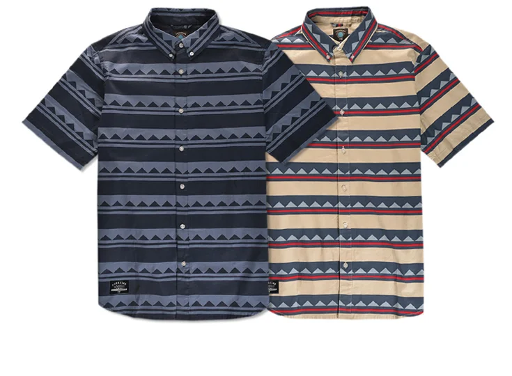  FOURSTAR® STILLWATER S/S - Lightweight cotton twill with water-based print and button-down collar. (shown in Navy and Ecru) 
