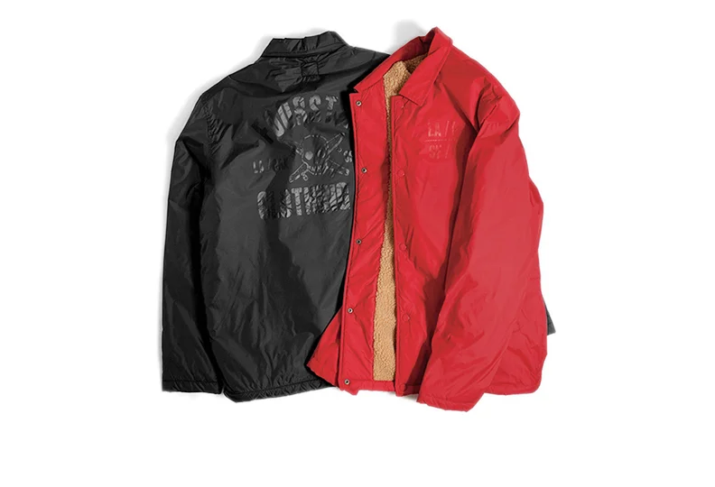  FOURSTAR® SHERPA COACH - Poly shell coach's jacket with set-in sleeve and sherpa lining. Tonal chest and back prints. (shown in Black and Washed Red) 