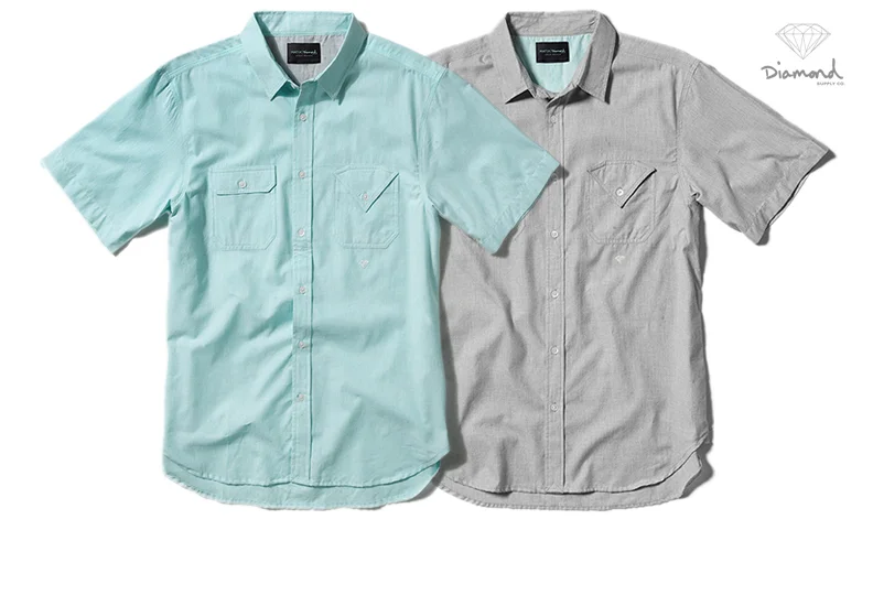  MATIX® + DIAMOND SUPPLY CO® DAVIS S/S - &nbsp;Pinpoint oxford&nbsp;with dual chest pockets. Diamond-shaped flap at left pocket. Monogram embroidery below pocket. (Shown in Diamond Blue and Grey) 