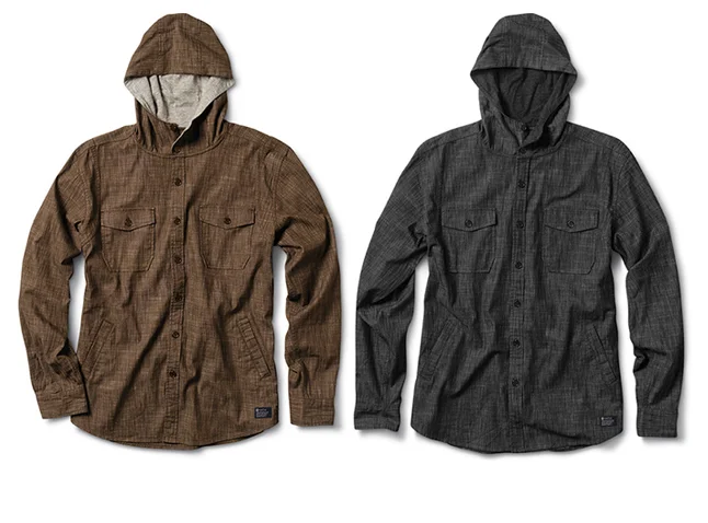  MATIX® LABOR HOOD -&nbsp;Torey Pudwill signature collection. Cotton shirt-jacket with slubby end-on-end shell and heathered jersey&nbsp;lining. Waist welt pockets. (shown in Cocoa &amp; Black) 