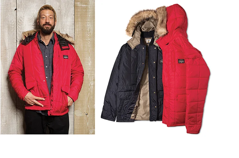  FOURSTAR® ANDERSON PARKA - Brian Anderson Signature Collection. Windowpane-quilted parka with dual-entry waist pockets, scuba collar storm flap and removable fur hood binding. (shown in Midnight and Red) [o] Eric Anthony 