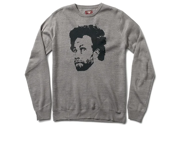  FOURSTAR® LEGEND SWEATER - Mark Gonzales Signature Collection. 50/50 wool/acrylic sweater with jacquard Gonz portrait. (shown in Grey Heather) 