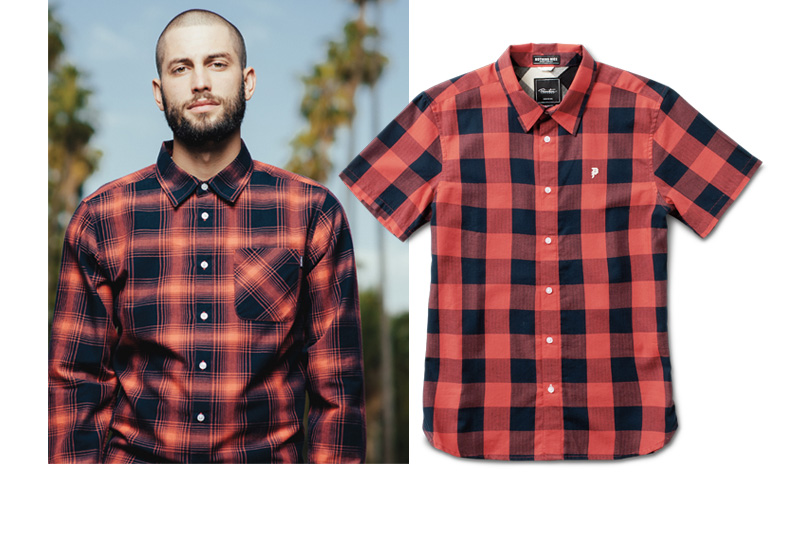  PRIMITIVE® HERRINGBONE SHADOW AND BUFFALO CHECKS - Custom herringbone weave yarn-dye plaids. Pearl buttons,&nbsp;contrast interior yoke and collar stand label. (Shown in Cherry) [o] Oliver Barton 