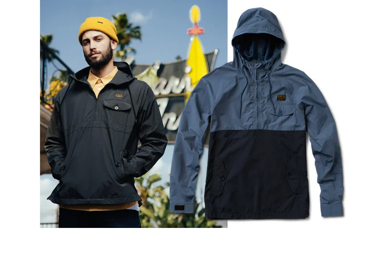  PRIMITIVE® PANORAK - Poly woven shell with &nbsp;1000mm DWR coating. Half-zip pullover with scuba collar,&nbsp;flap pockets and bungee toggles at hood and waist. Custom print hood lining. (Shown in Black and Indigo) 