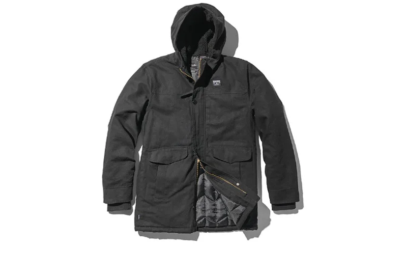  PRIMITIVE® SOLSTICE HEAVYWEIGHT JACKET - Heavyweight duck canvas shell with custom-quilted poly taffeta body lining and sherpa hood lining. Two-way zipper, dual-entry pockets and storm flap. (Shown in Vintage Black) 