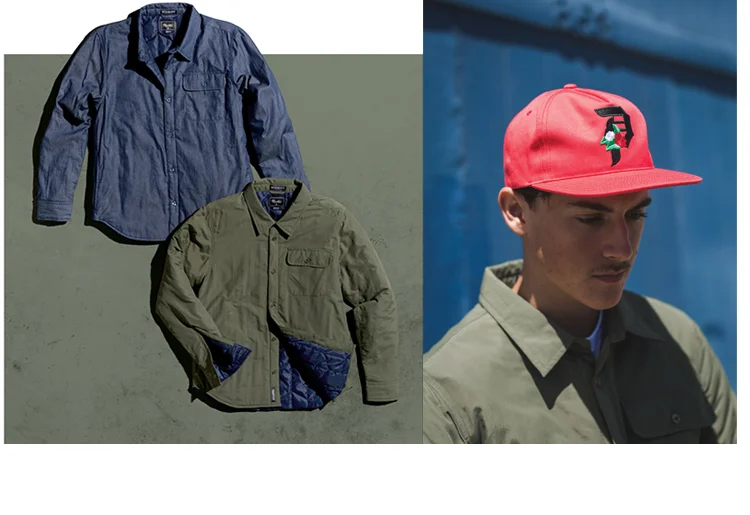  PRIMITIVE® SHELL SHIRT - Light-fill shirt-jacket with contrast custom quilted lining. On-seam pockets and hidden placket label.&nbsp;(Shown in Indigo Chambray and Olive) [o] Parris Walker 