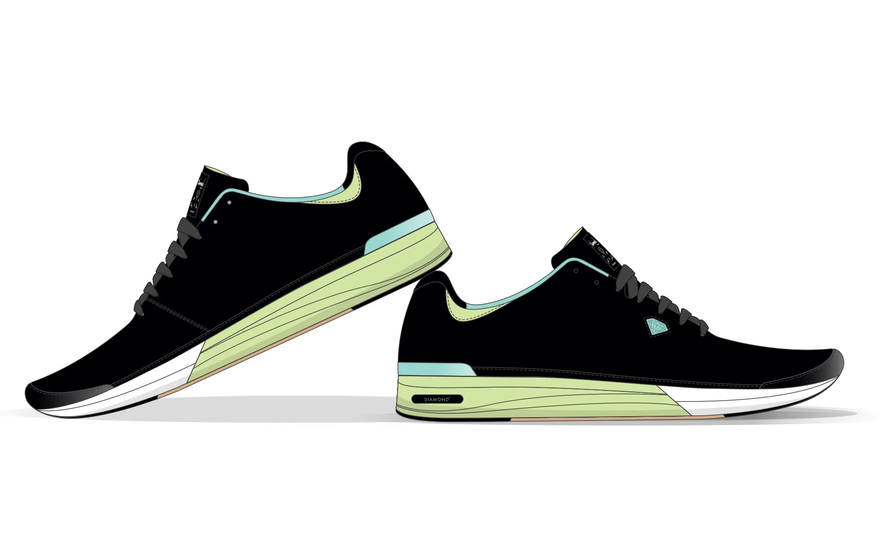  DIAMOND SUPPLY CO® MAKO RUNNER - No-panel runner with microsuede upper. Rubber toe / heel wraps.&nbsp;IMEVA sidewall with worm-line detail. TPR sidewall plug and debossed Diamond logo detail at lateral side.&nbsp;(shown in Black) 