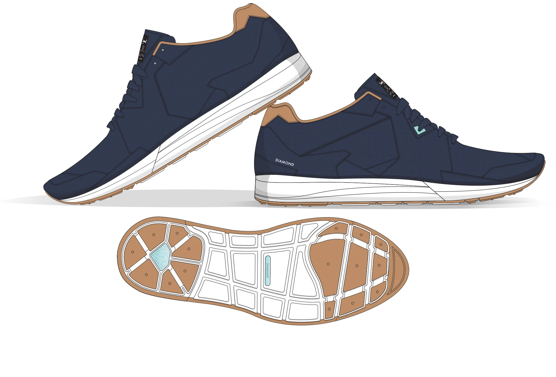  DIAMOND SUPPLY CO® FACET RUNNER - Jagged-paneled runner with soft perf leather upper. IMEVA sidewall with worm-line detail.&nbsp;Gum outsole.&nbsp;Diamond-shaped plastic eyelet and waxed laces. (shown in Navy) 