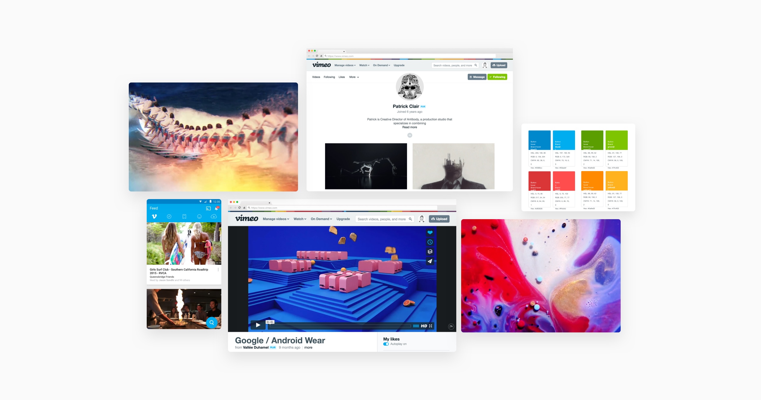 Fig 06. The new visual system required balancing Vimeo's existing products, brand guidelines, multiple mobile platforms, and a strong focus on content.