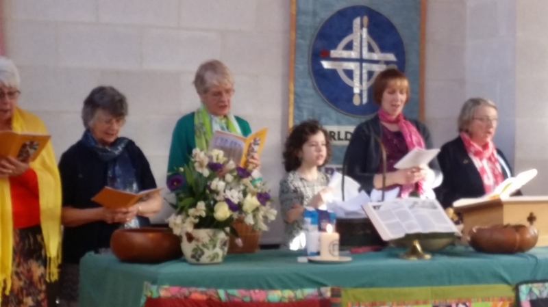 Singing hymns during the service