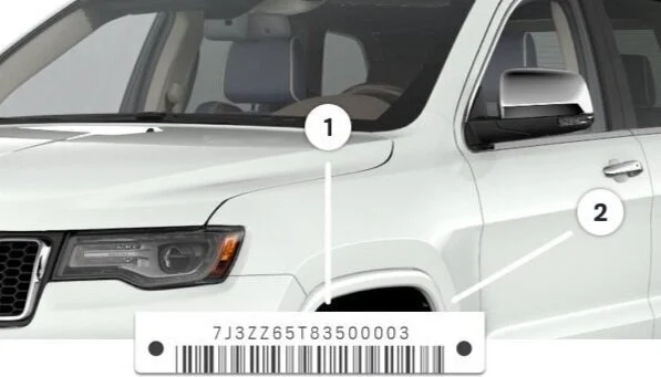 1. Windshield VIN LOCATION | 2. Interior Door VIN Location