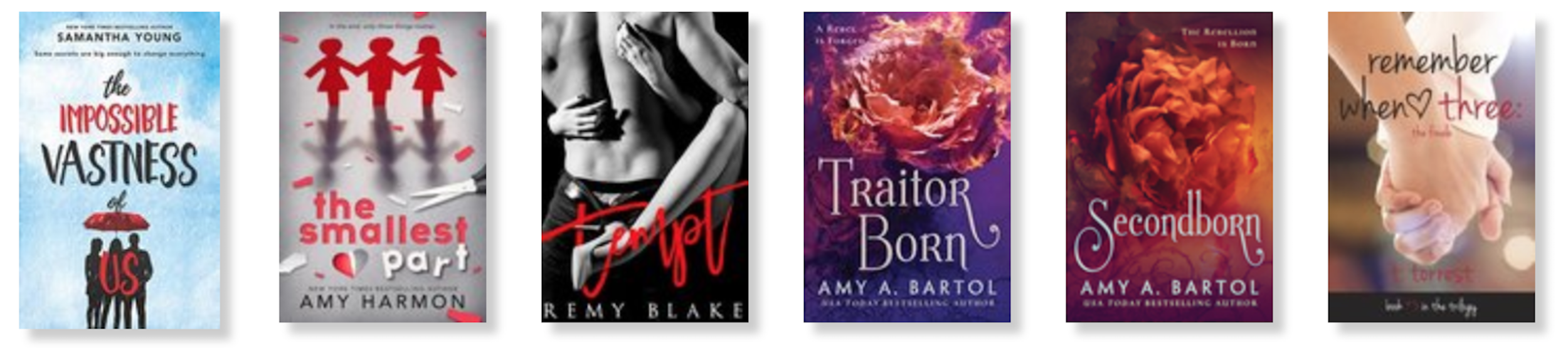 FEBRUARY READS 5.5 Books 1 YA ~ 2 NA/Adult ~ .5 Erotica ~ 2 NA SciFi/Dystopian 1 New to me author, Remy Blake All available now, except Traitor Born which releases 4/17