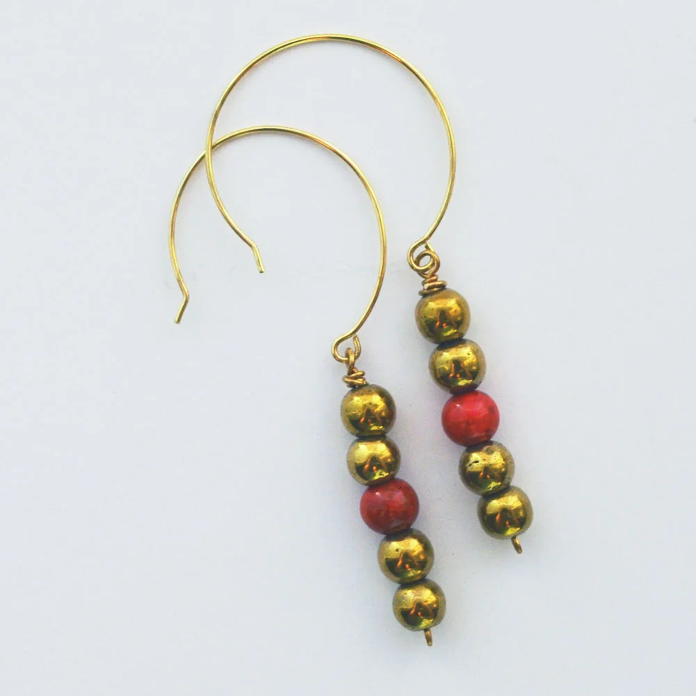 Gold Red Secret Identity Beaded Earring