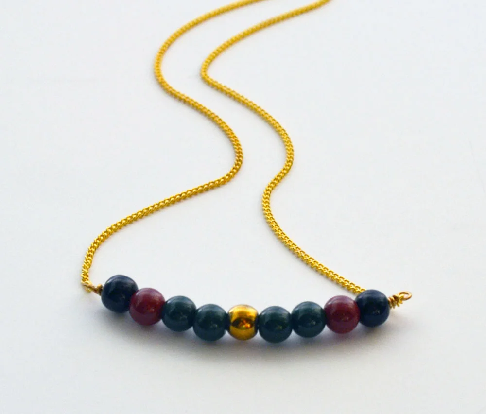 Green Gold Burgundy Secret Identity Beaded Necklace