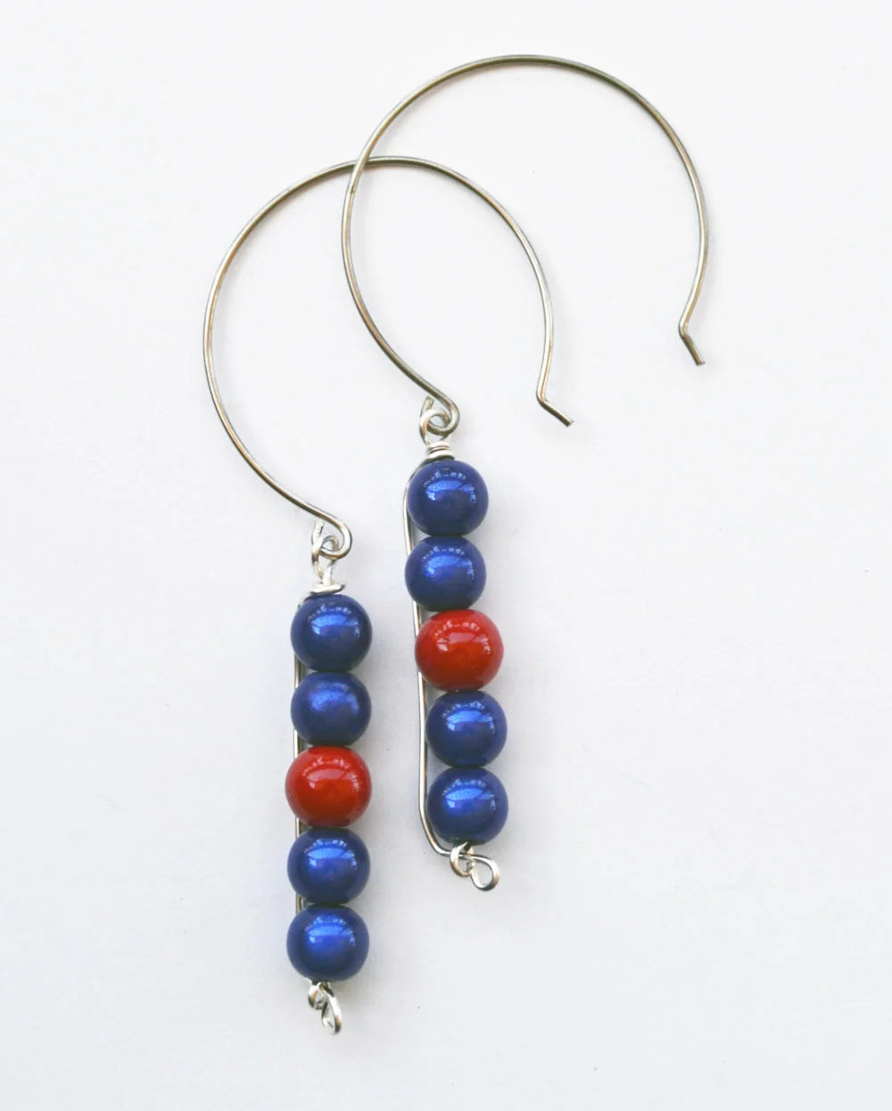 Blue Red Secret Identity Beaded Earring