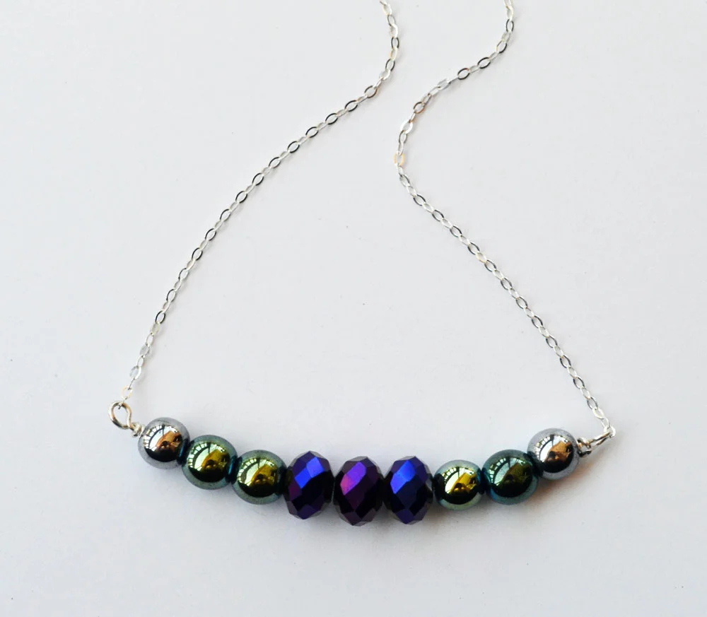 Purple Green Silver Secret Identity Beaded Necklace