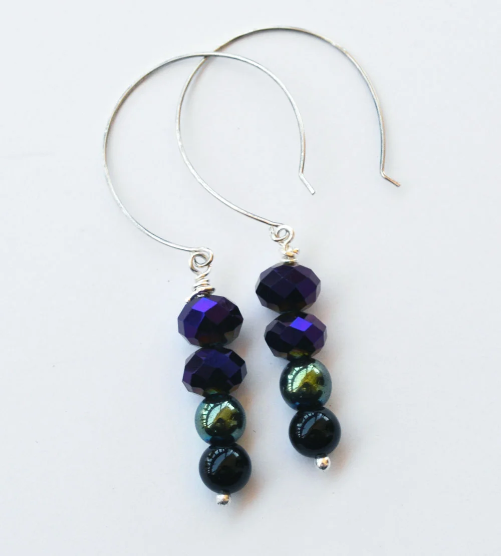 Purple Green Black Secret Identity Beaded Earring