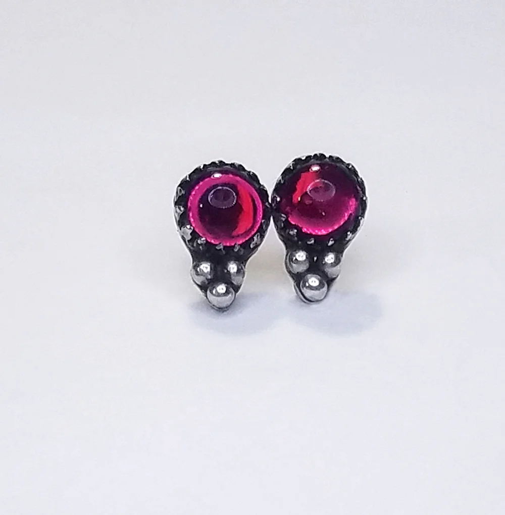 Hot Pink Glass Sterling Silver Secret Identity Stud Earrings