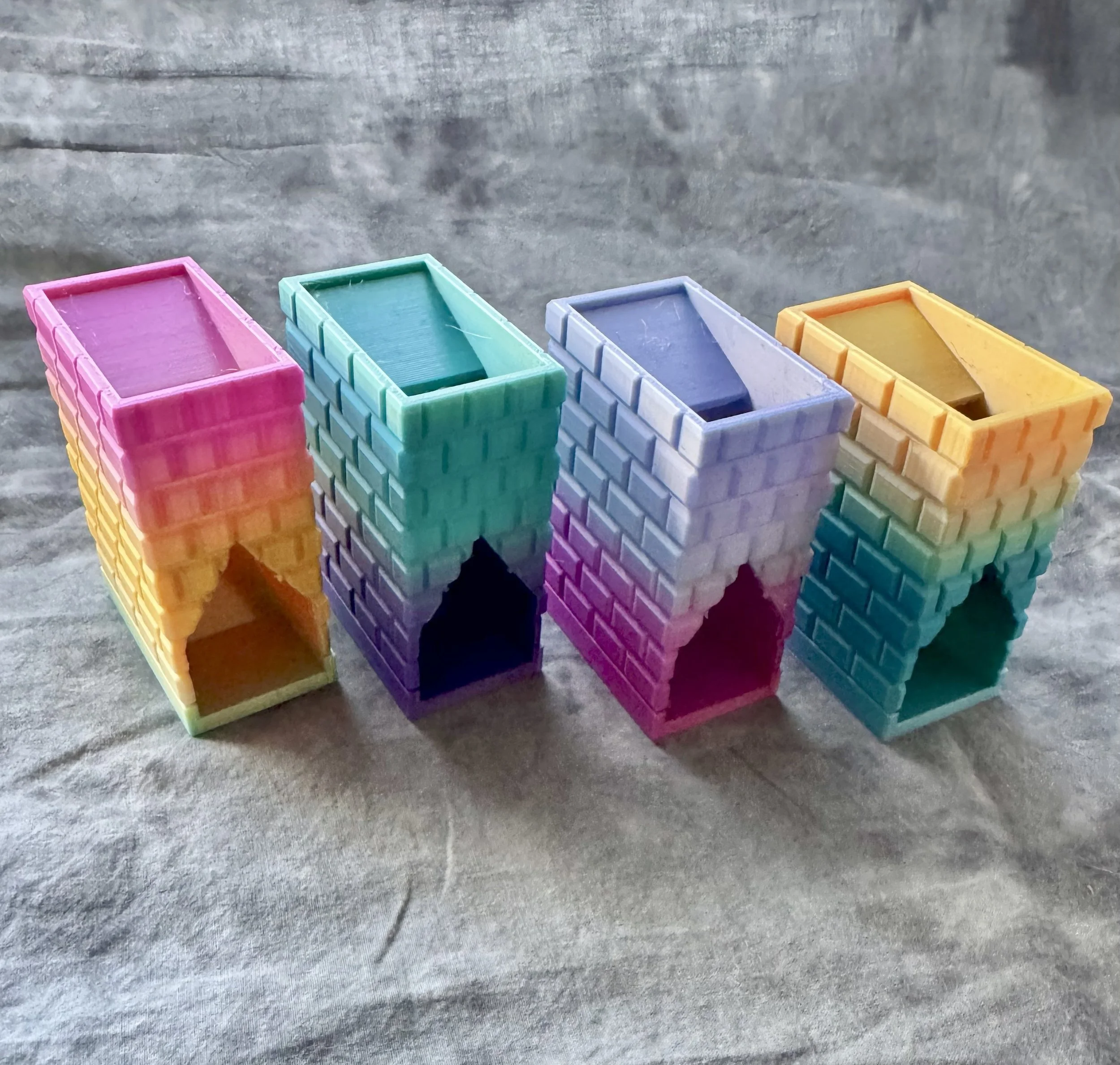 Overall of Rainbow gradient 3d printed travel towers.jpg (Copy)