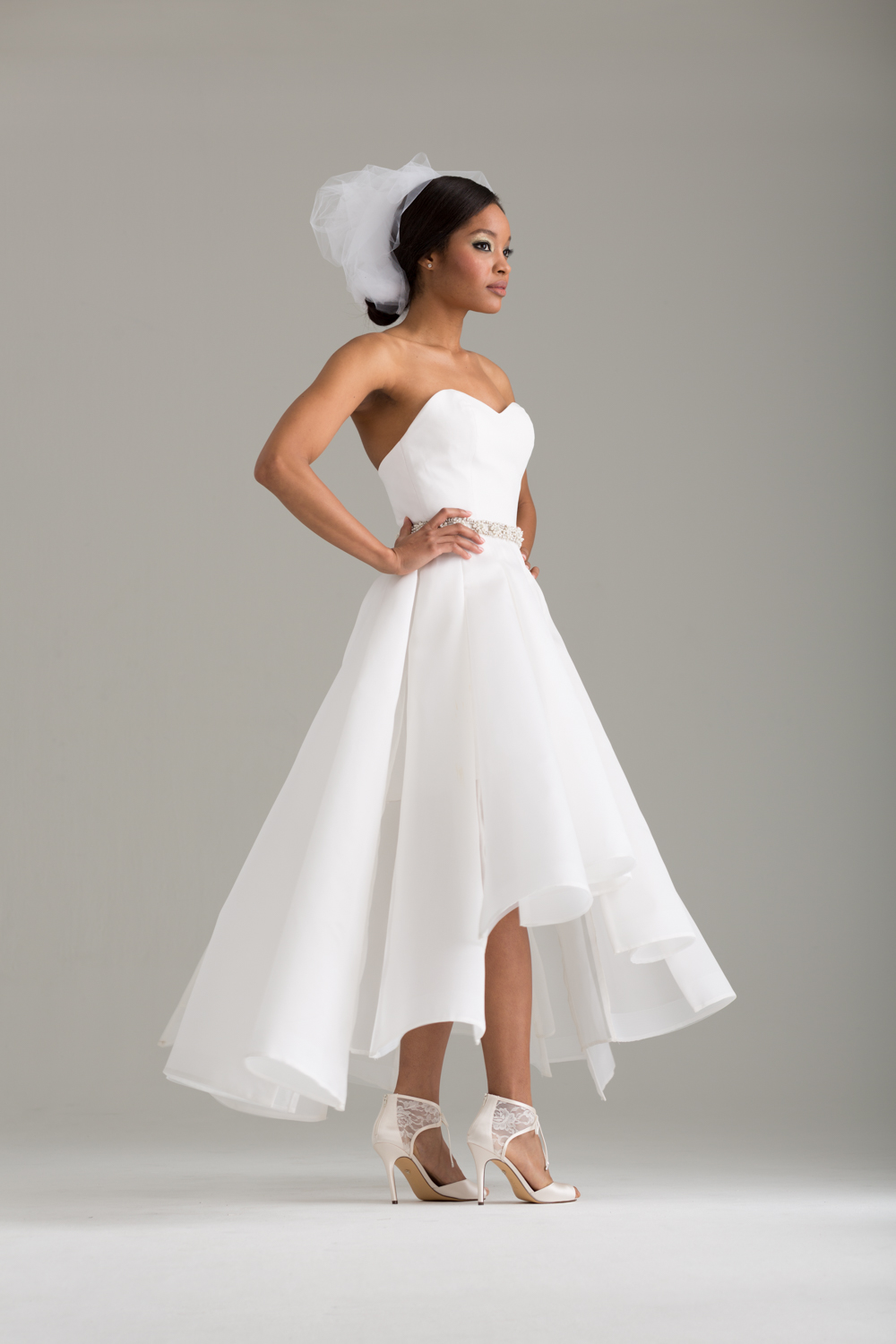    NKB17-85001    "Sofia" Corseted Mini-Dress &amp;  NKB17-83006  "Magnolia" White Silk Gazar Multi Layers Pleat Skirt  