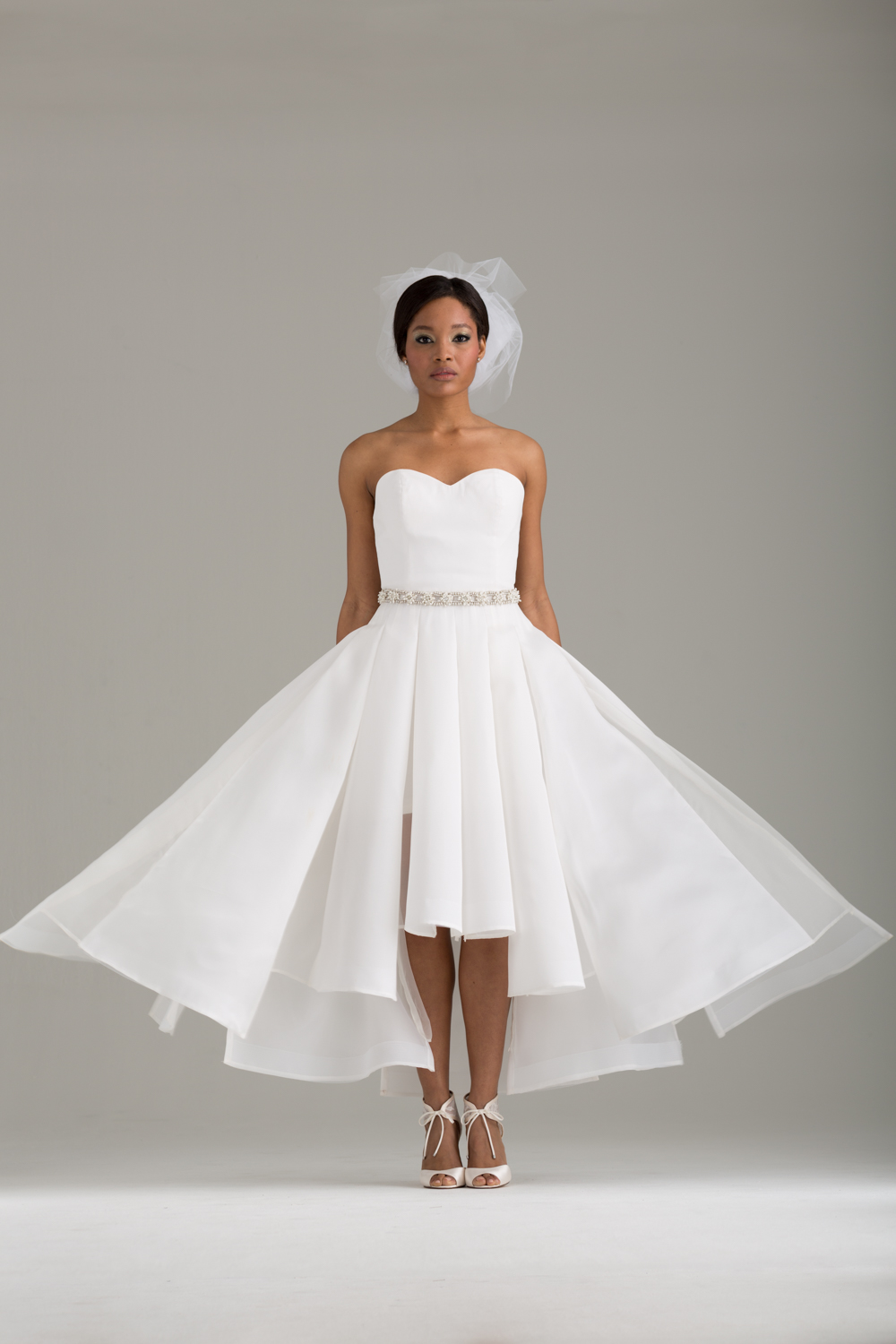    NKB17-85001    "Sofia" Corseted Mini-Dress &amp;  NKB17-83006  "Magnolia" White Silk Gazar Multi Layers Pleat Skirt  