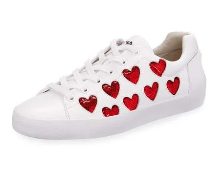 Ash Nikita Sequin Heart Sneaker, White/Red $198.00